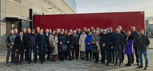 Group picture of the Ukrainian participants of the technical seminar in front of the new main building of MC-Bauchemie in Bottrop.